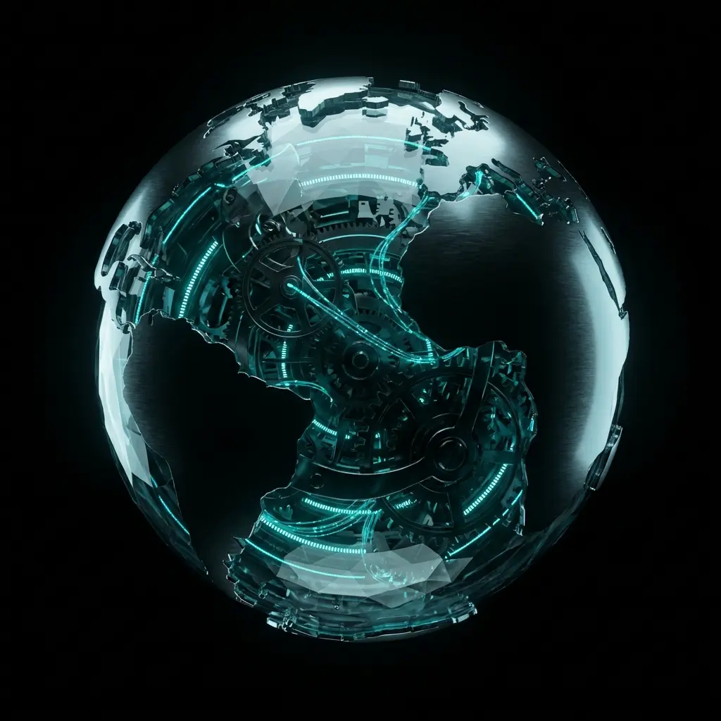 sleek 3d mechanical globe made of dark brushed met 1769778881188